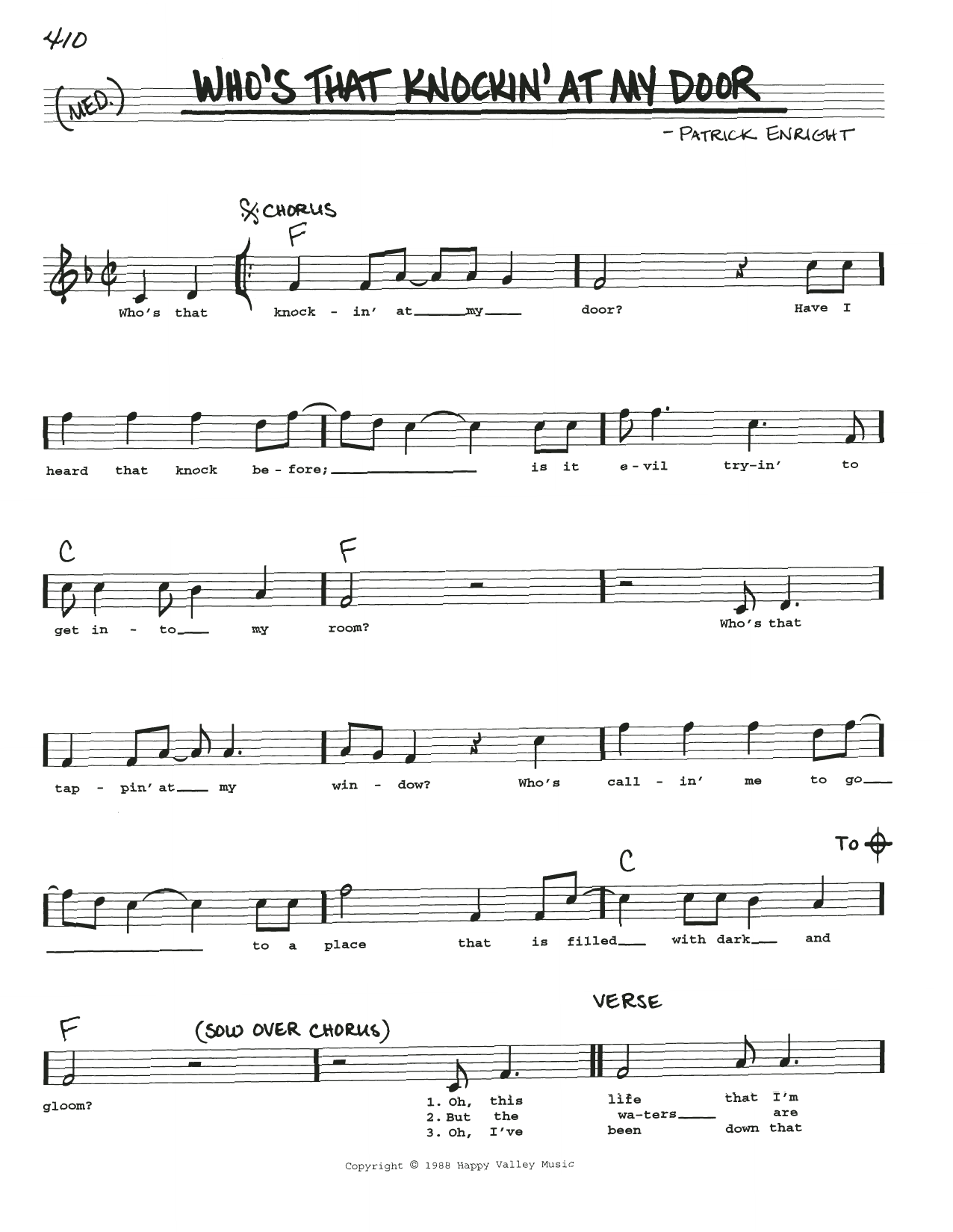 Patrick Enright Who's That Knockin' At My Door Sheet Music Notes & Chords for Real Book – Melody, Lyrics & Chords - Download or Print PDF