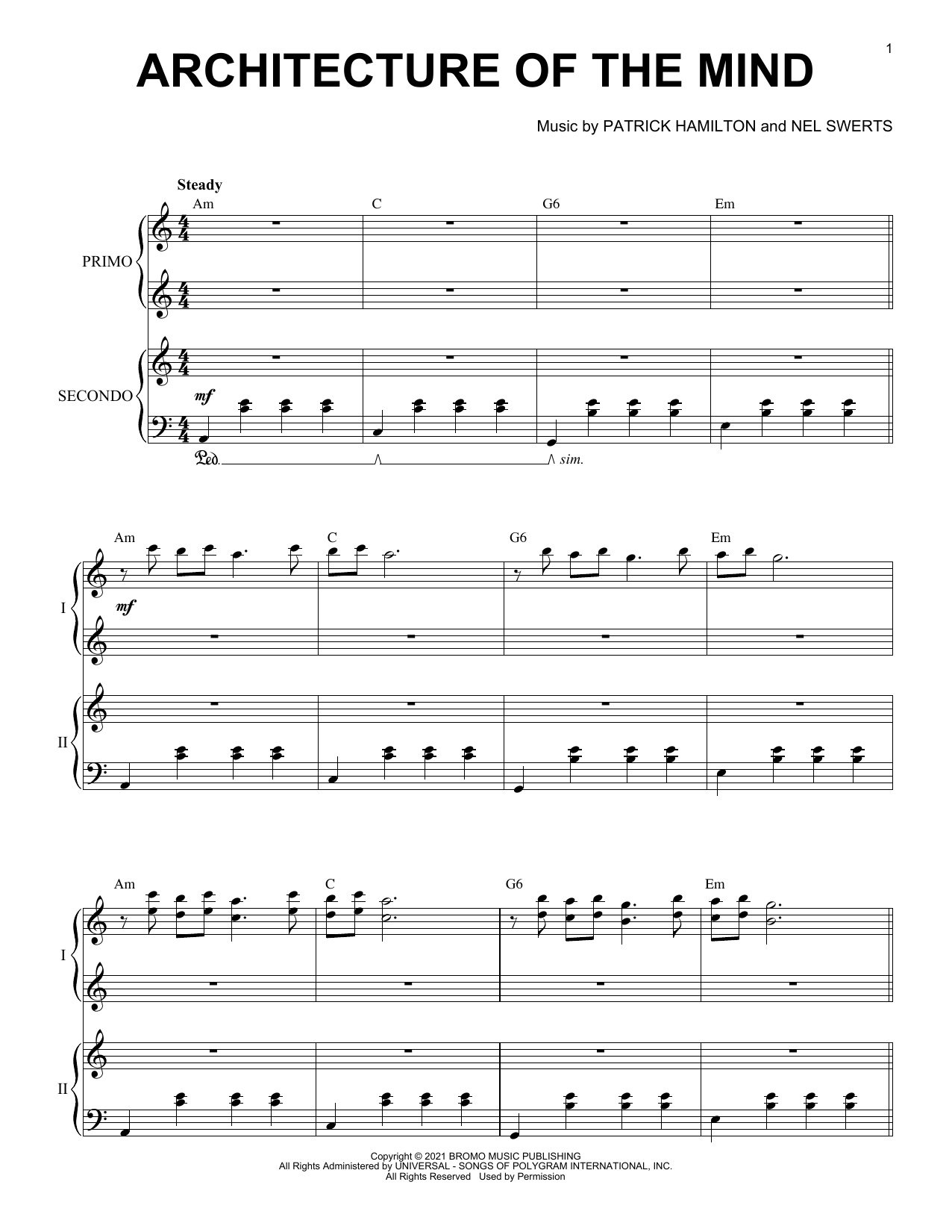 Patrick Hamilton & Nel Swerts Architecture of the Mind Sheet Music Notes & Chords for Piano Duet - Download or Print PDF