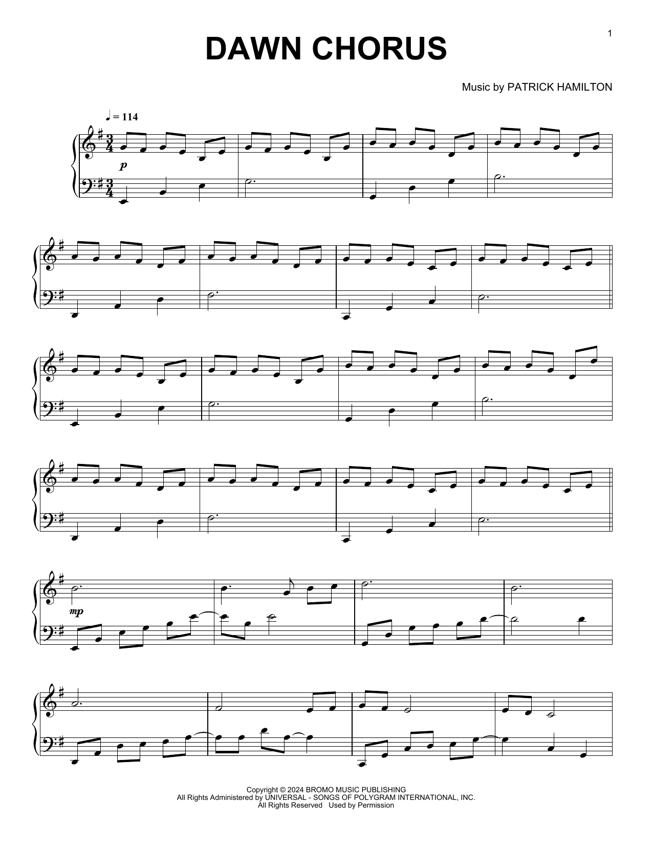 Patrick Hamilton Dawn Chorus Sheet Music Notes & Chords for Piano Solo - Download or Print PDF