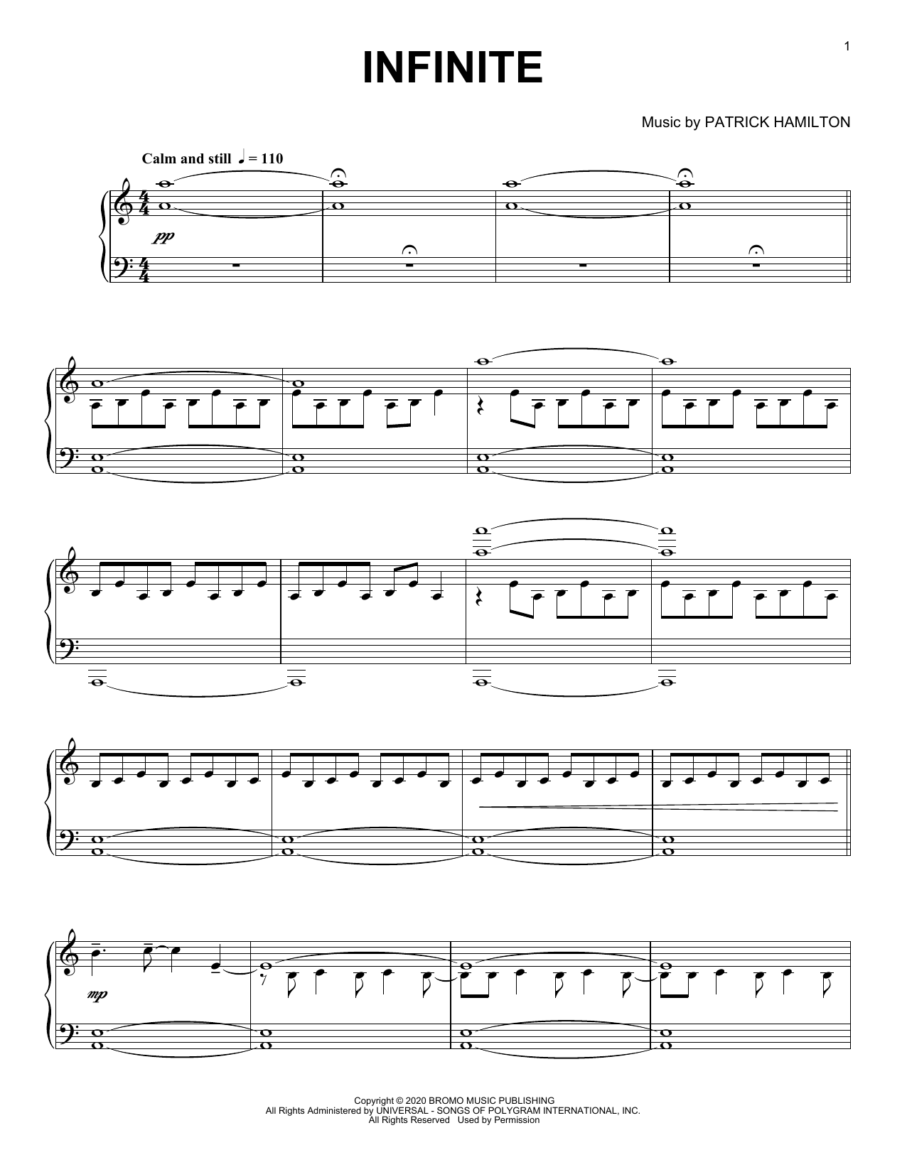 Patrick Hamilton Infinite Sheet Music Notes & Chords for Piano Solo - Download or Print PDF