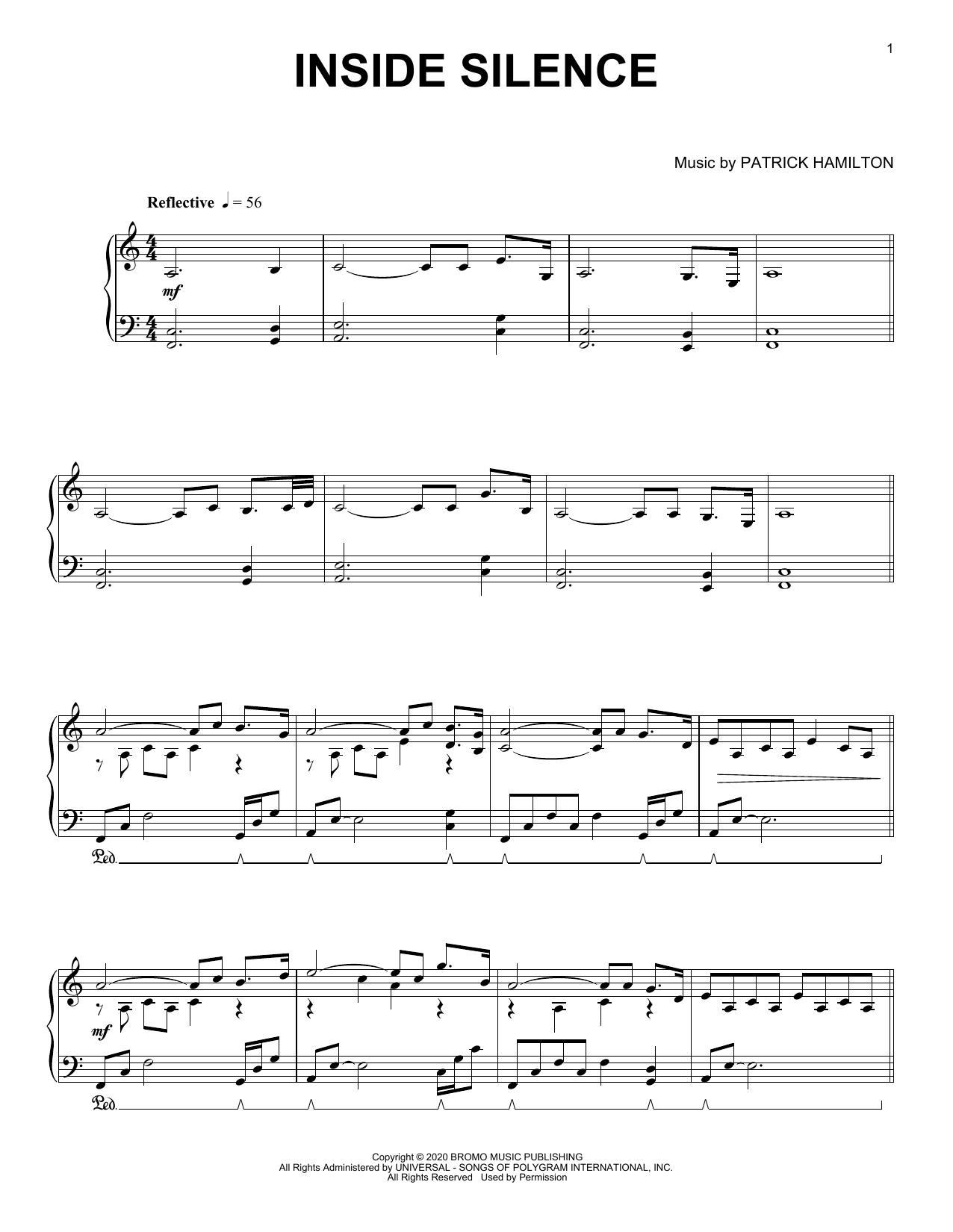 Patrick Hamilton Inside Silence Sheet Music Notes & Chords for Piano Solo - Download or Print PDF