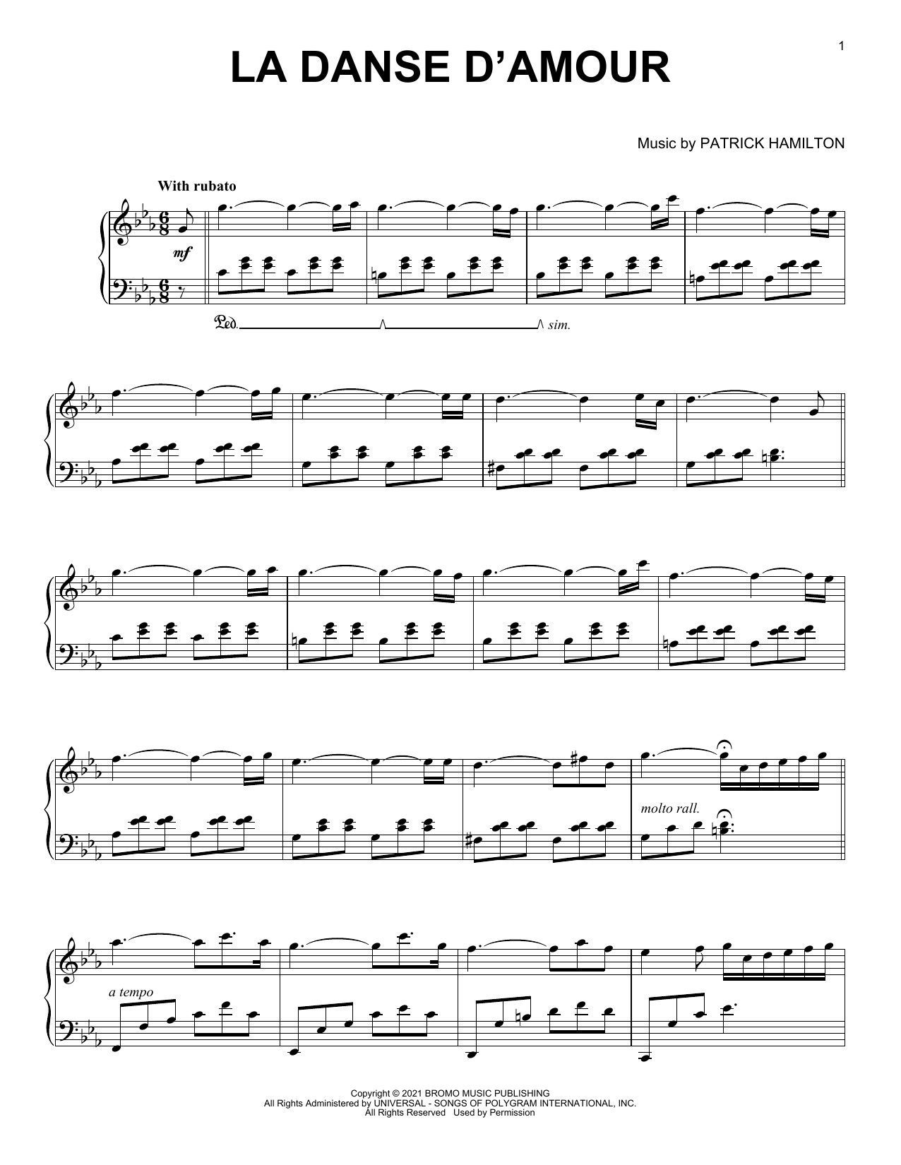 Patrick Hamilton La Danse D'Amour Sheet Music Notes & Chords for Piano Solo - Download or Print PDF