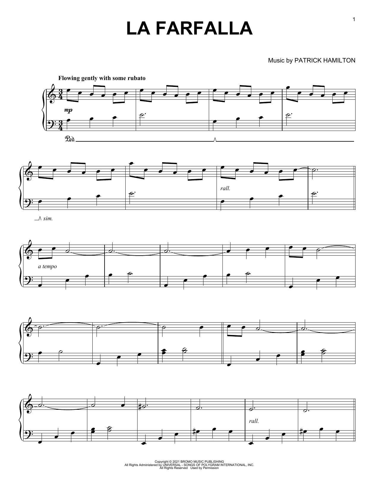 Patrick Hamilton La Farfalla Sheet Music Notes & Chords for Piano Solo - Download or Print PDF