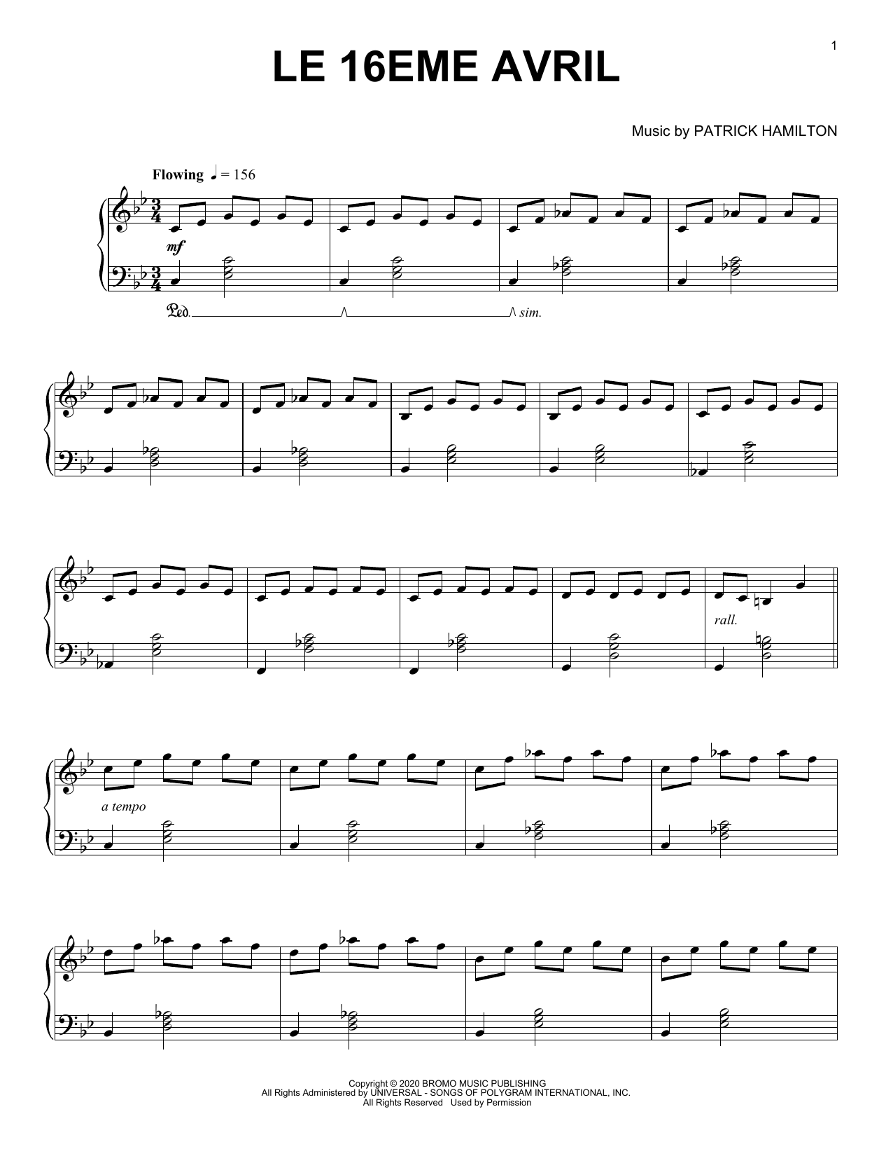Patrick Hamilton Le 16ème Avril Sheet Music Notes & Chords for Piano Solo - Download or Print PDF