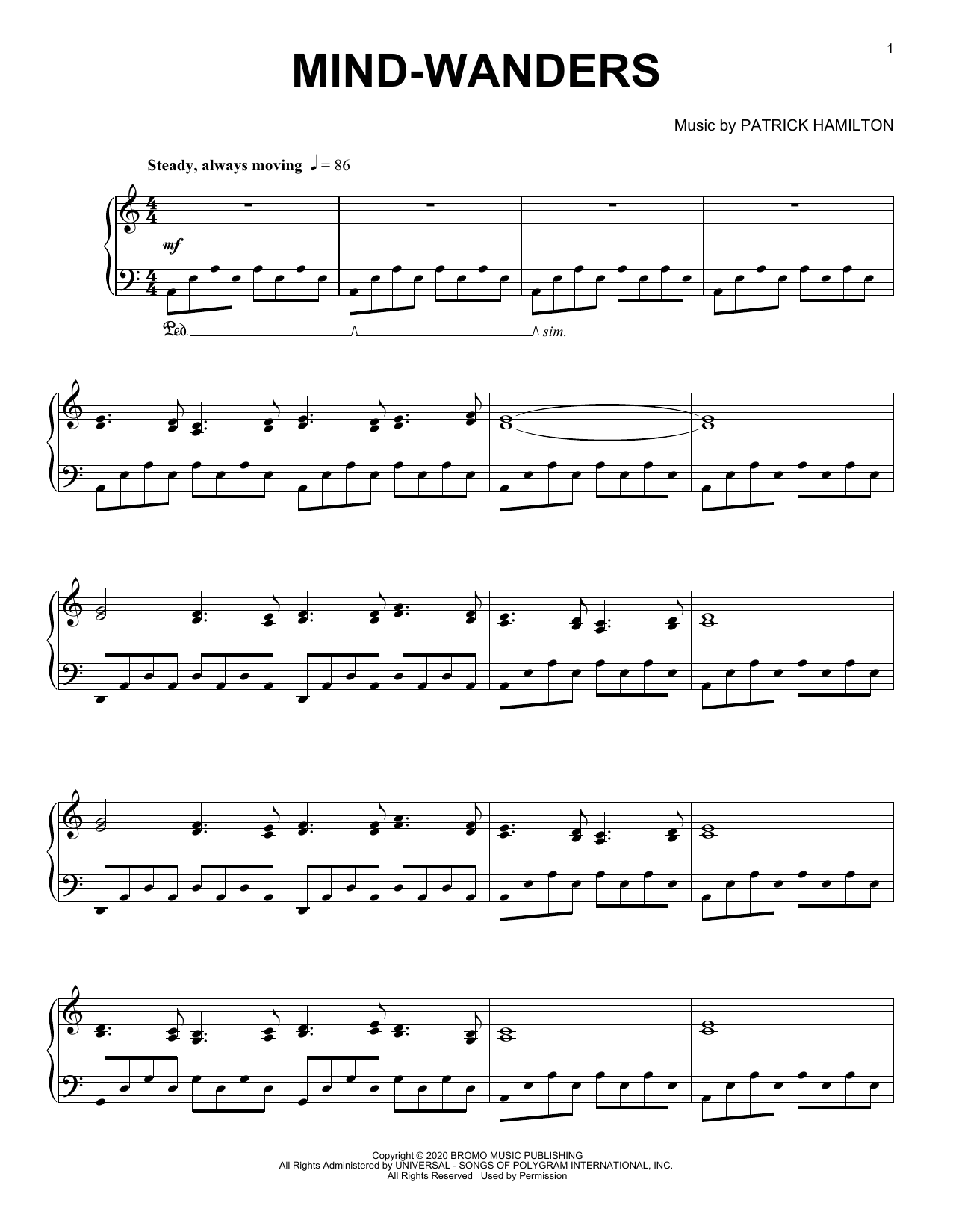 Patrick Hamilton Mind-wanders Sheet Music Notes & Chords for Piano Solo - Download or Print PDF