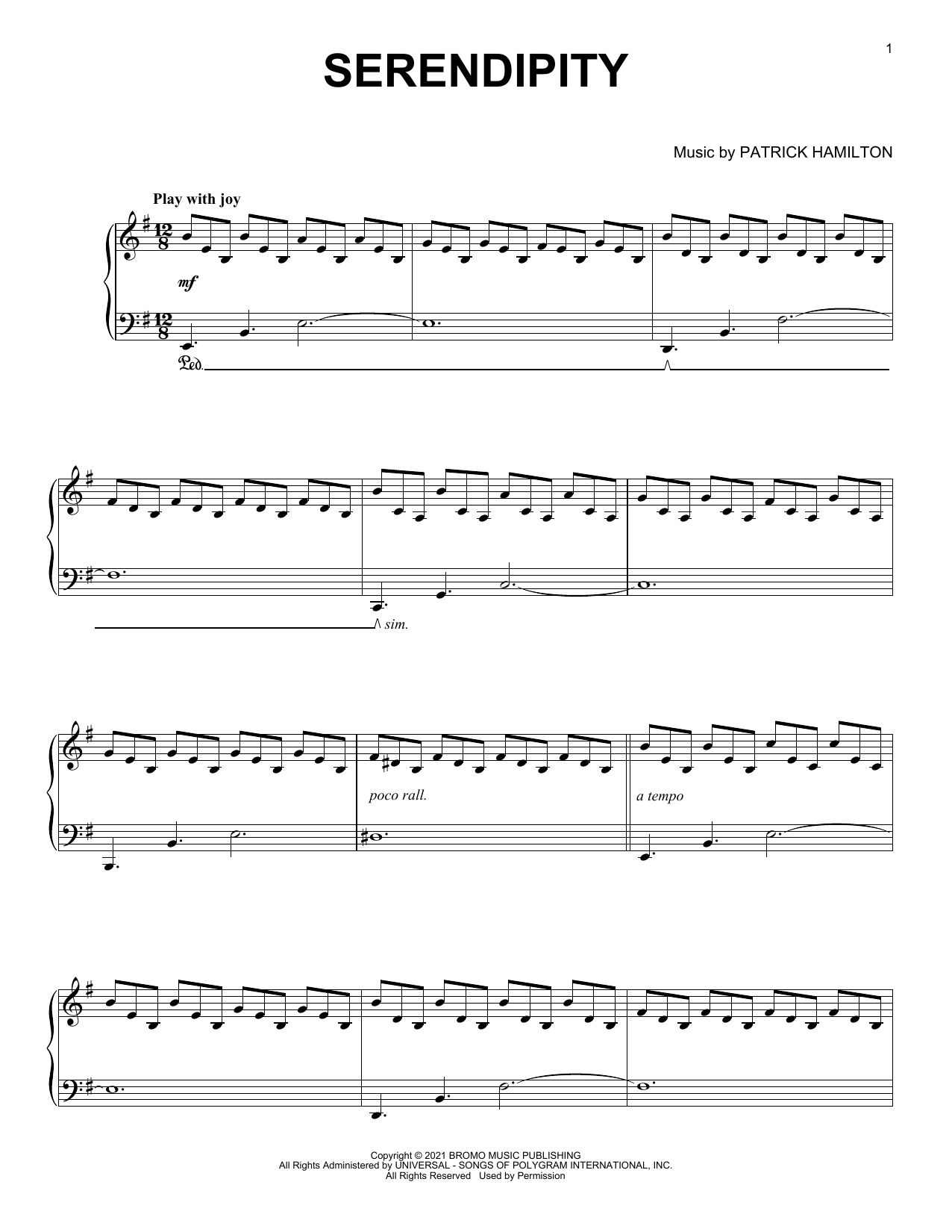 Patrick Hamilton Serendipity Sheet Music Notes & Chords for Piano Solo - Download or Print PDF