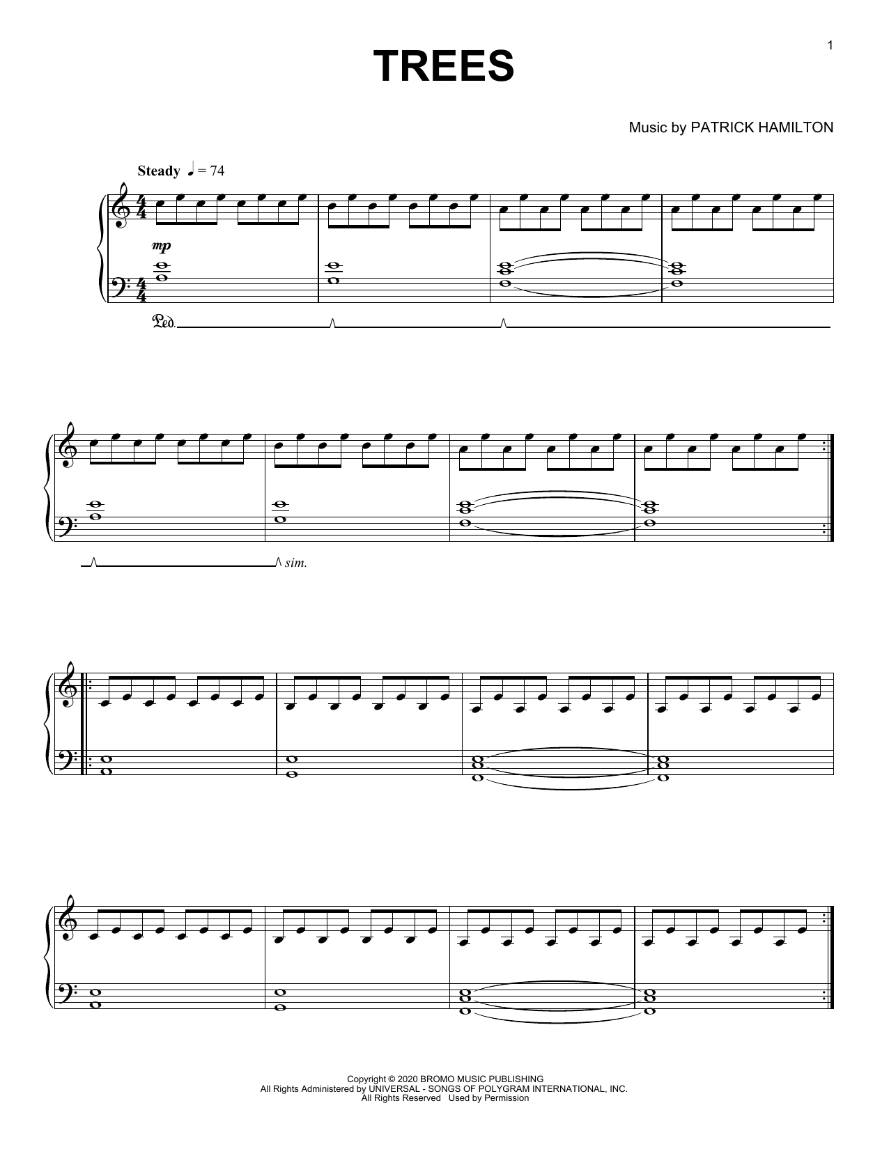 Patrick Hamilton Trees Sheet Music Notes & Chords for Piano Solo - Download or Print PDF