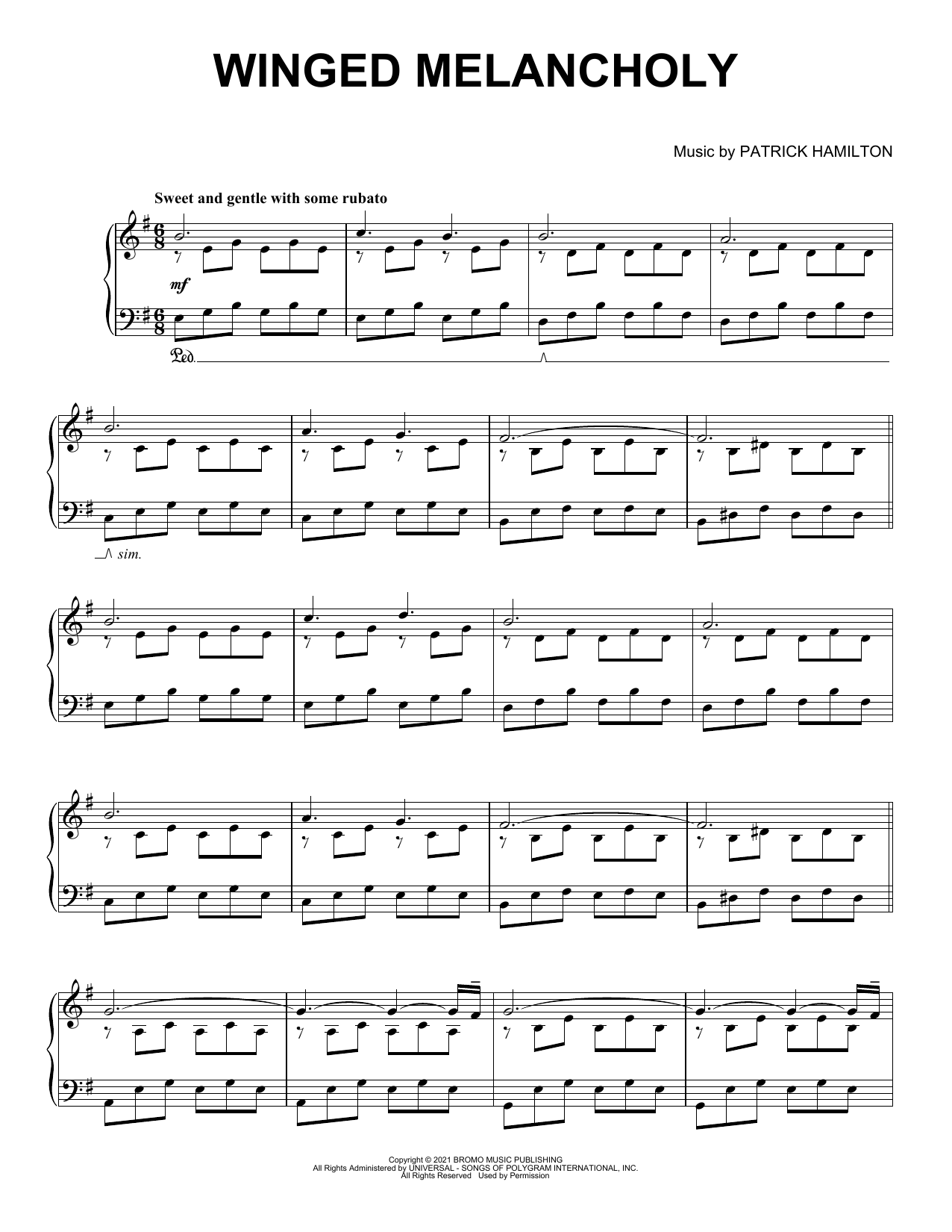 Patrick Hamilton Winged Melancholy Sheet Music Notes & Chords for Easy Piano - Download or Print PDF