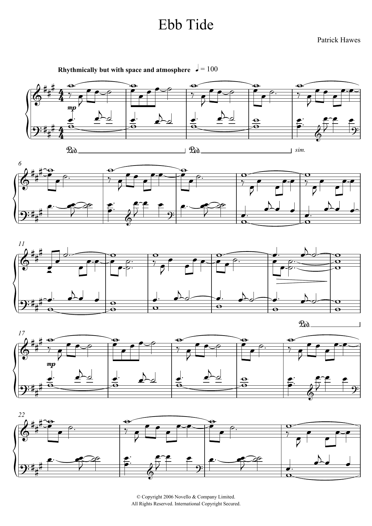 Patrick Hawes Ebb Tide Sheet Music Notes & Chords for Piano - Download or Print PDF