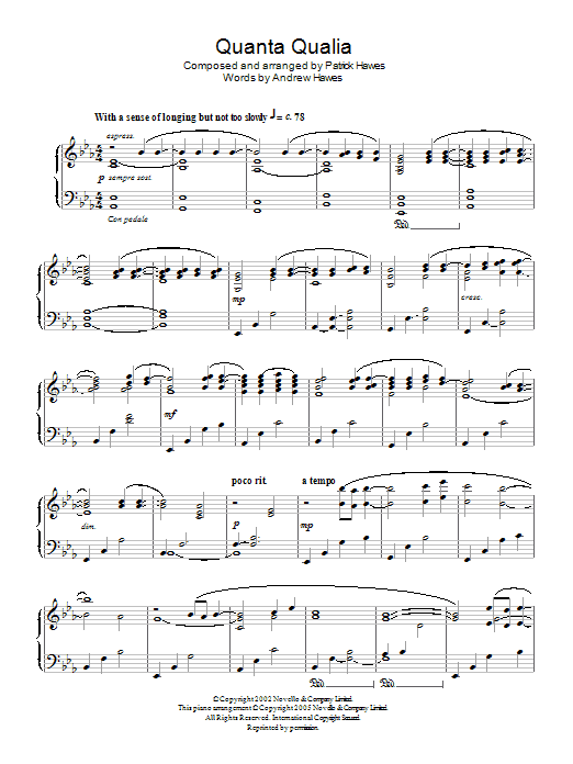 Patrick Hawes Quanta Qualia Sheet Music Notes & Chords for Piano - Download or Print PDF