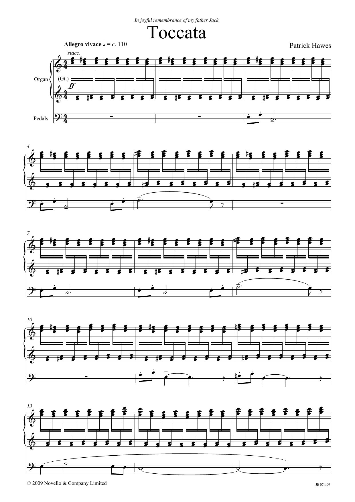 Patrick Hawes Toccata Sheet Music Notes & Chords for Organ - Download or Print PDF