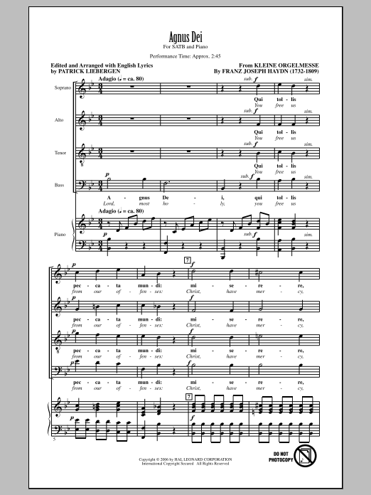 Franz Joseph Haydn Agnus Dei (arr. Patrick Liebergen) Sheet Music Notes & Chords for SATB - Download or Print PDF