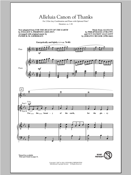 Patrick Liebergen Alleluia Canon Of Thanks Sheet Music Notes & Chords for 2-Part Choir - Download or Print PDF