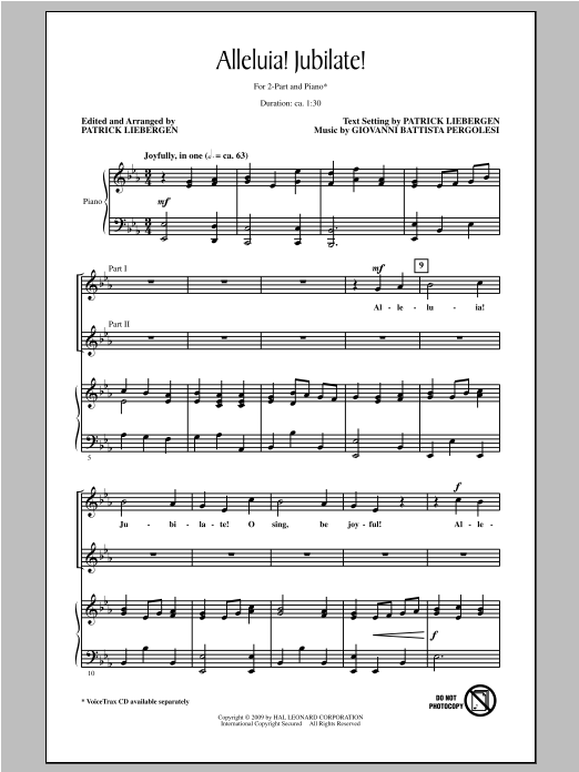 Patrick Liebergen Alleluia! Jubilate! Sheet Music Notes & Chords for 2-Part Choir - Download or Print PDF