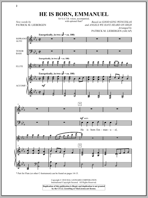 Patrick Liebergen He Is Born, Emmanuel Sheet Music Notes & Chords for SATB - Download or Print PDF