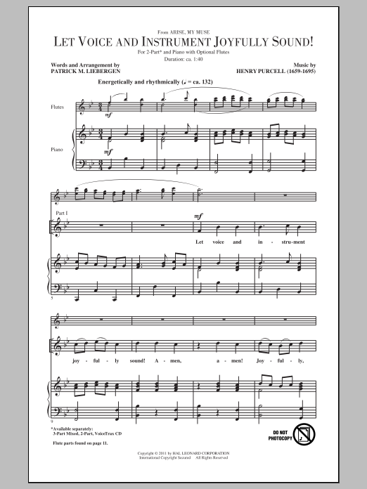 Henry Purcell Let Voice And Instrument Joyfully Sound! (arr. Patrick Liebergen) Sheet Music Notes & Chords for 2-Part Choir - Download or Print PDF