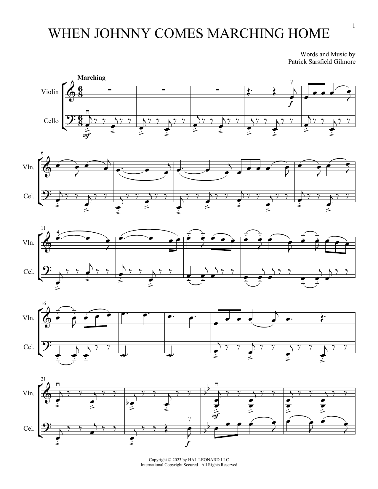 Patrick Sarsfield Gilmore When Johnny Comes Marching Home (arr. Michelle Hynson) Sheet Music Notes & Chords for Instrumental Duet - Download or Print PDF