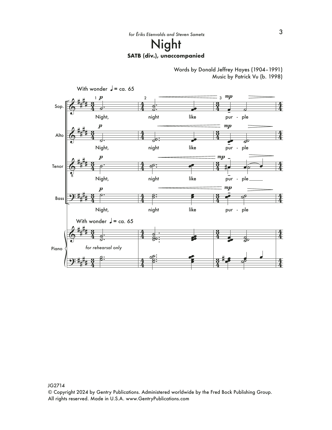 Patrick Vu Night Sheet Music Notes & Chords for SATB Choir - Download or Print PDF