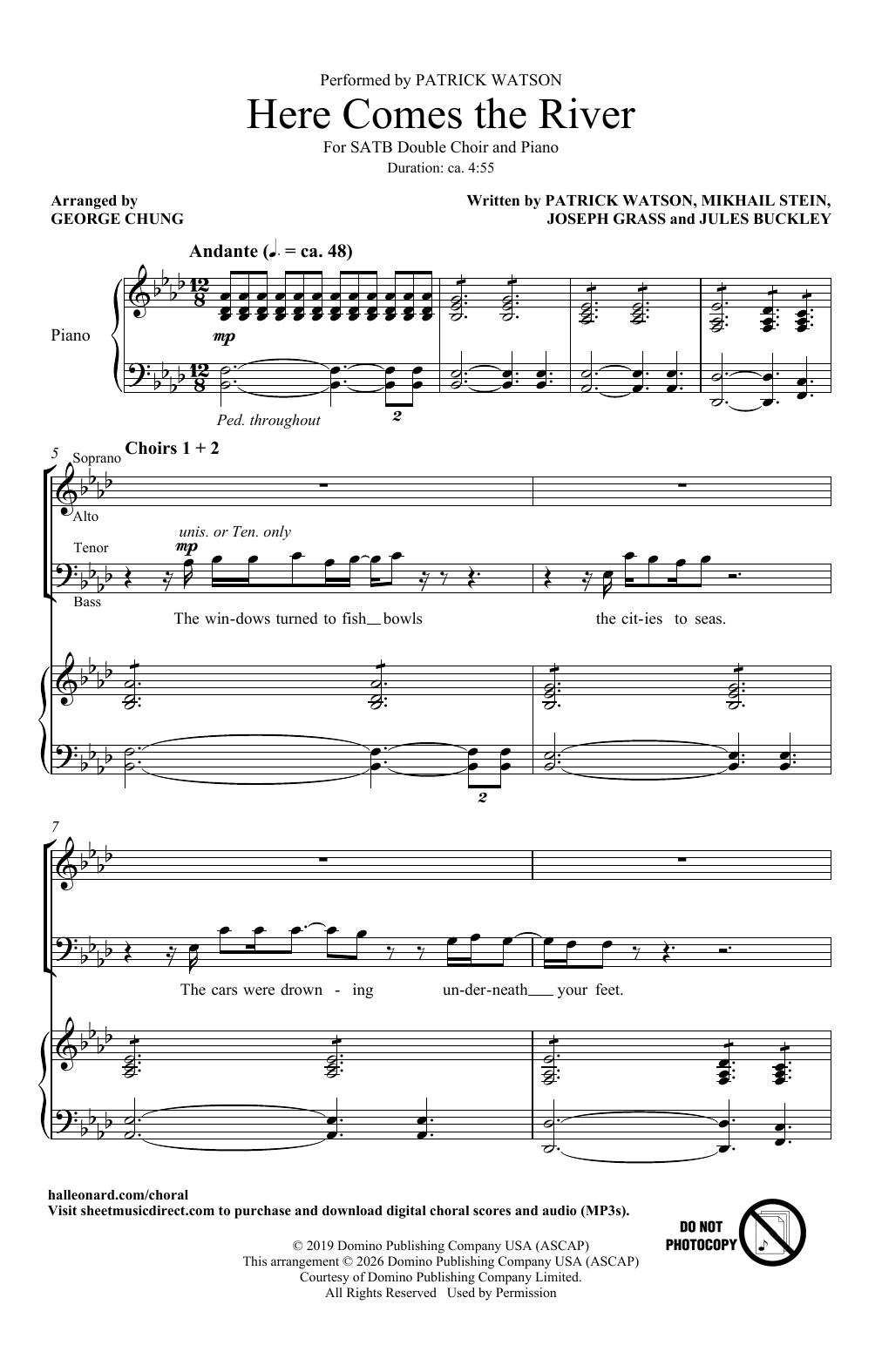 Patrick Watson Here Comes The River (arr. George Chung) Sheet Music Notes & Chords for SATB Choir - Download or Print PDF
