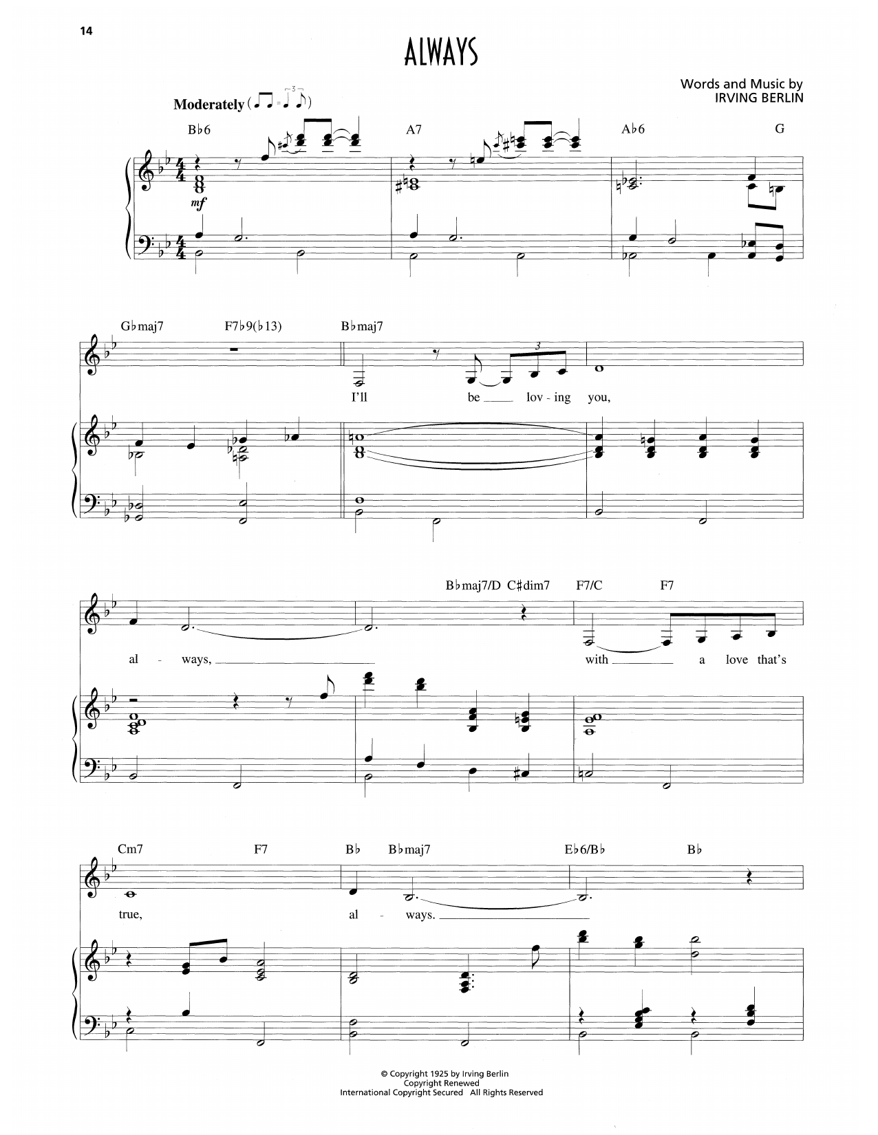 Patsy Cline Always Sheet Music Notes & Chords for Piano & Vocal - Download or Print PDF