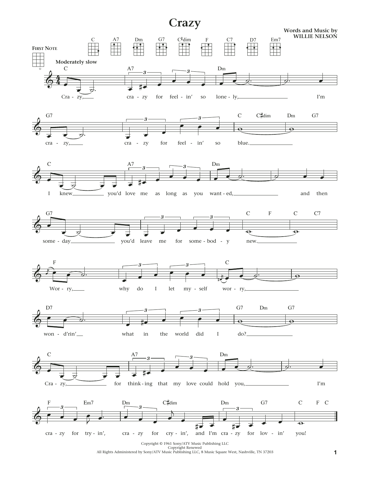 Patsy Cline Crazy (from The Daily Ukulele) (arr. Liz and Jim Beloff) Sheet Music Notes & Chords for Ukulele - Download or Print PDF