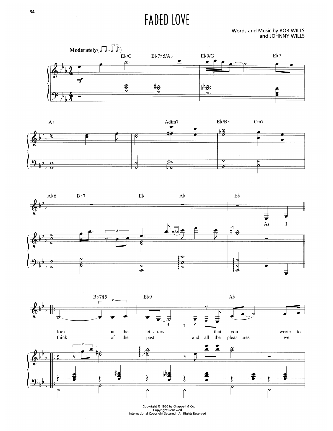 Patsy Cline Faded Love Sheet Music Notes & Chords for Piano & Vocal - Download or Print PDF