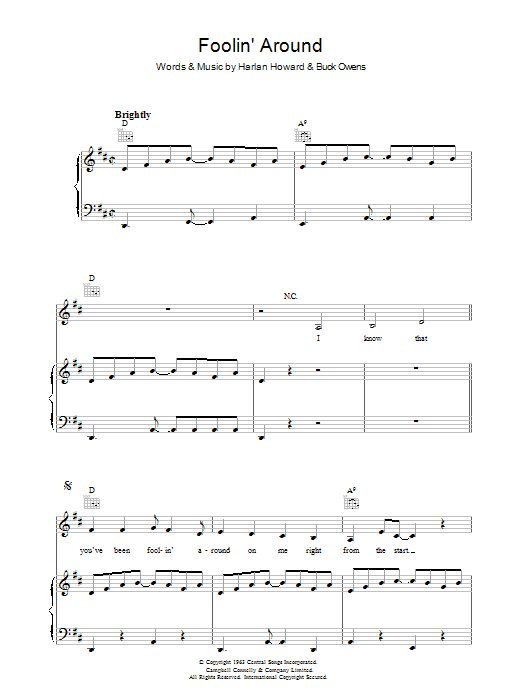 Patsy Cline Foolin' Around Sheet Music Notes & Chords for Piano, Vocal & Guitar - Download or Print PDF