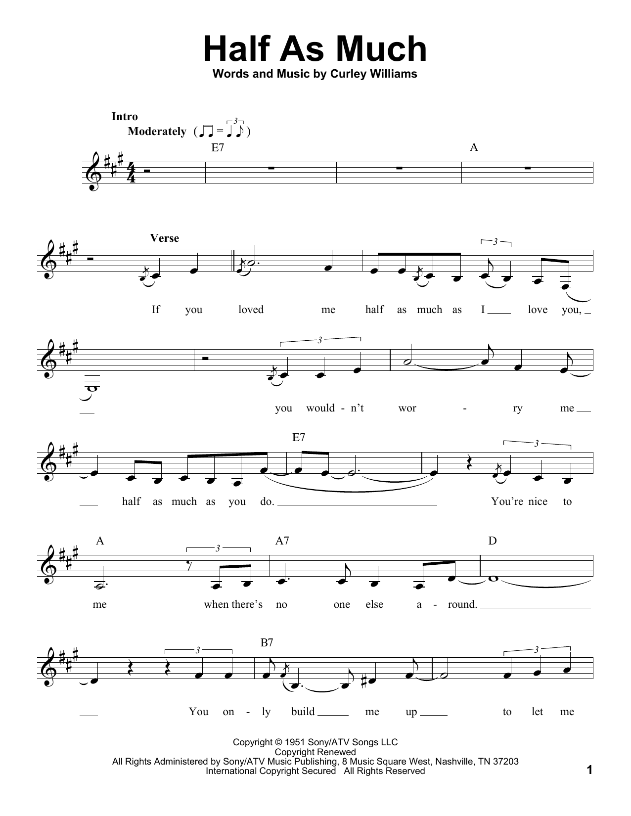 Patsy Cline Half As Much Sheet Music Notes & Chords for Voice - Download or Print PDF