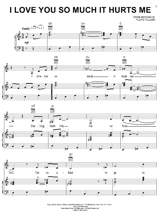 Patsy Cline I Love You So Much It Hurts Me Sheet Music Notes & Chords for Piano, Vocal & Guitar (Right-Hand Melody) - Download or Print PDF