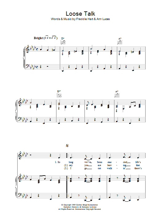 Patsy Cline Loose Talk Sheet Music Notes & Chords for Piano, Vocal & Guitar - Download or Print PDF