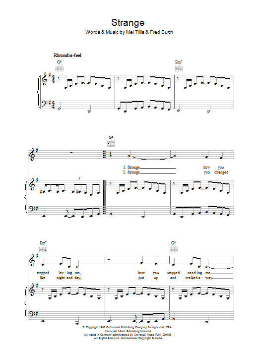 Patsy Cline Strange Sheet Music Notes & Chords for Piano, Vocal & Guitar - Download or Print PDF