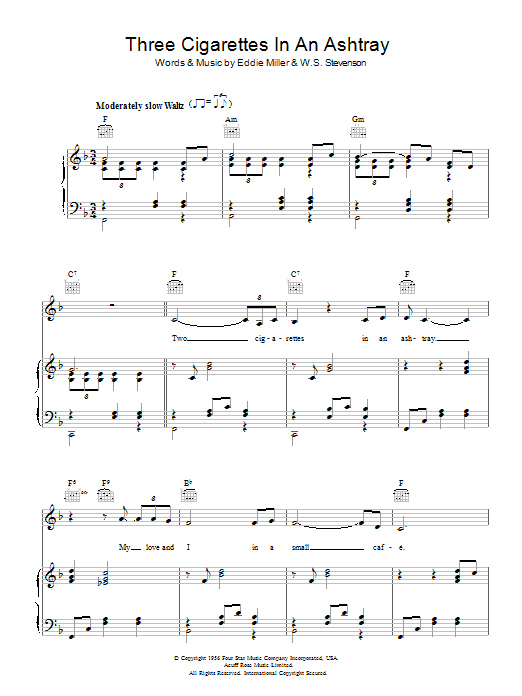 Patsy Cline Three Cigarettes In An Ashtray Sheet Music Notes & Chords for Piano, Vocal & Guitar - Download or Print PDF