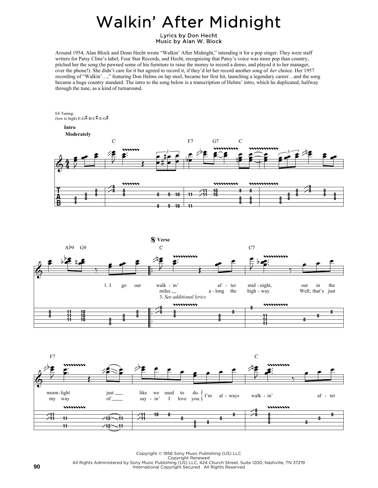 Patsy Cline Walkin' After Midnight (arr. Fred Sokolow) Sheet Music Notes & Chords for Guitar Tab - Download or Print PDF