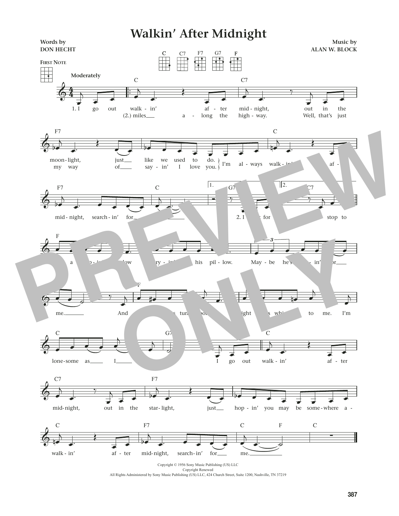 Patsy Cline Walkin' After Midnight (from The Daily Ukulele) (arr. Jim Beloff) Sheet Music Notes & Chords for Ukulele - Download or Print PDF