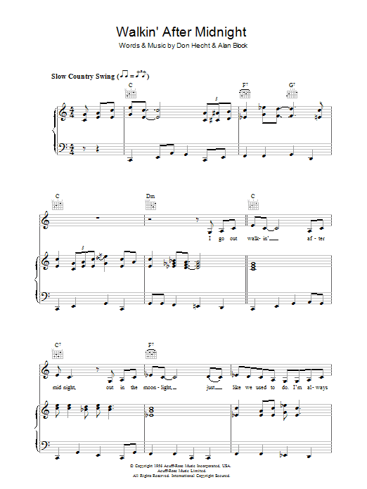 Patsy Cline Walkin' After Midnight Sheet Music Notes & Chords for Ukulele - Download or Print PDF