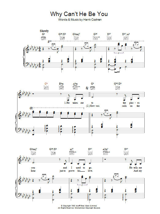 Patsy Cline Why Can't He Be You Sheet Music Notes & Chords for Piano, Vocal & Guitar - Download or Print PDF