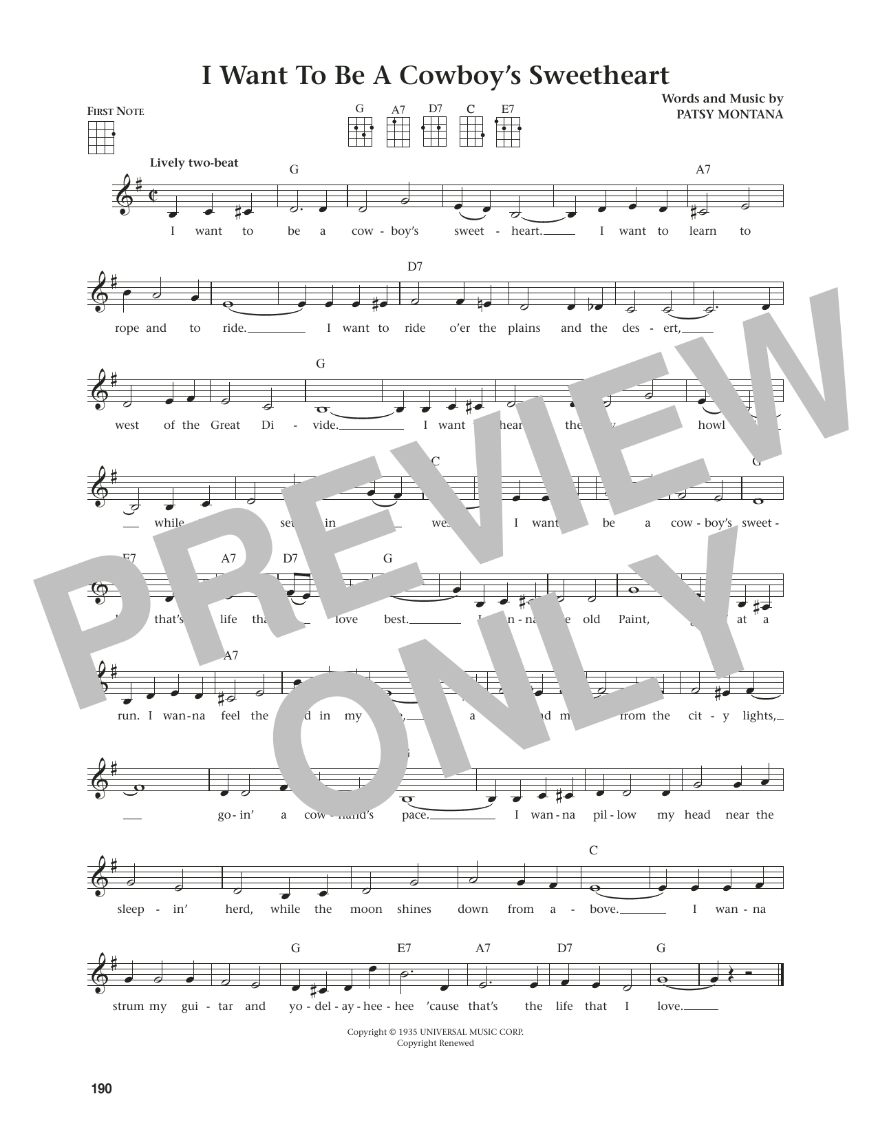 Patsy Montana I Want To Be A Cowboy's Sweetheart (from The Daily Ukulele) (arr. Jim Beloff) Sheet Music Notes & Chords for Ukulele - Download or Print PDF