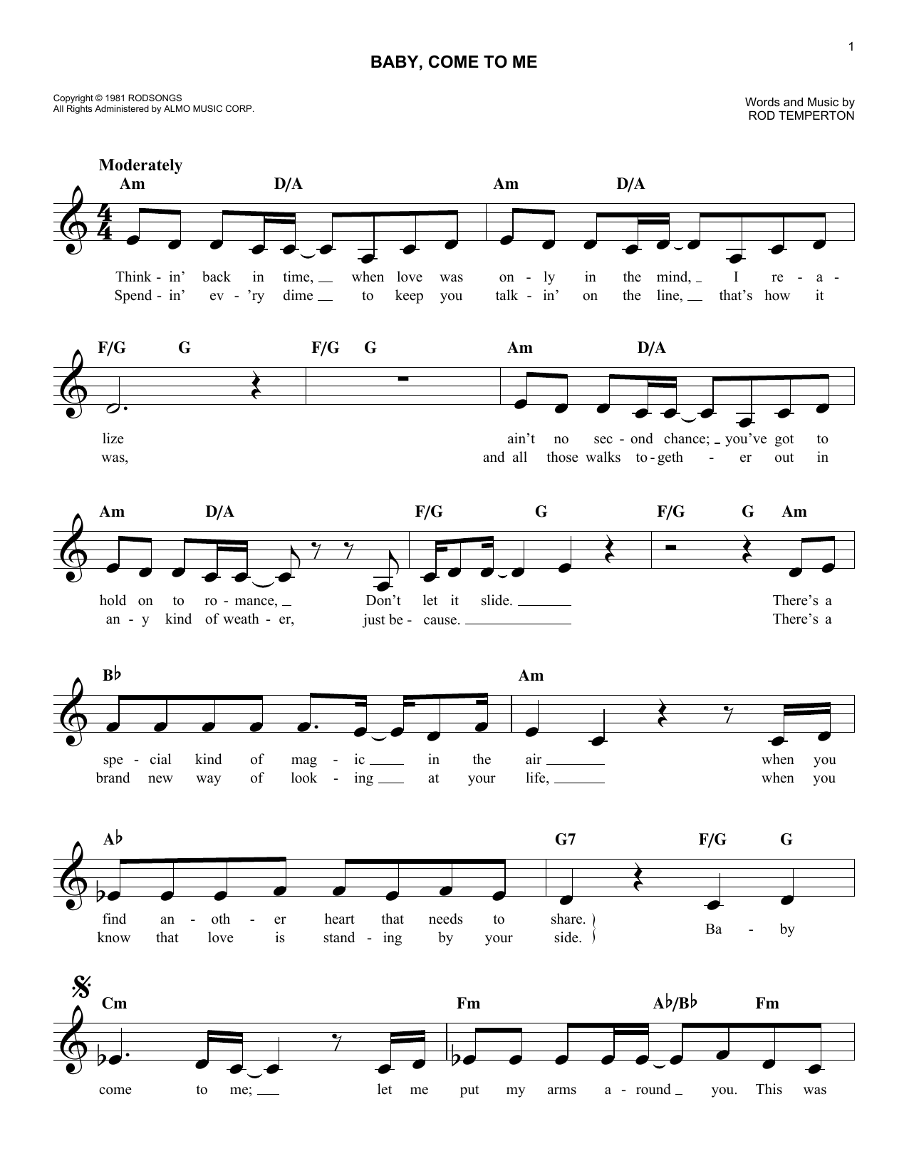 Patti Austin with James Ingram Baby, Come To Me Sheet Music Notes & Chords for Melody Line, Lyrics & Chords - Download or Print PDF