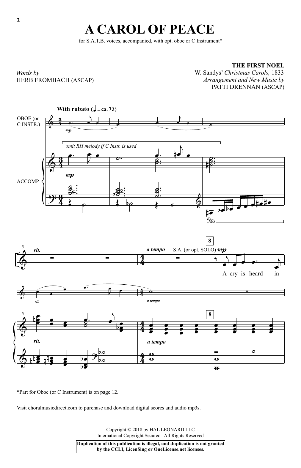 Patti Drennan A Carol Of Peace Sheet Music Notes & Chords for SATB - Download or Print PDF