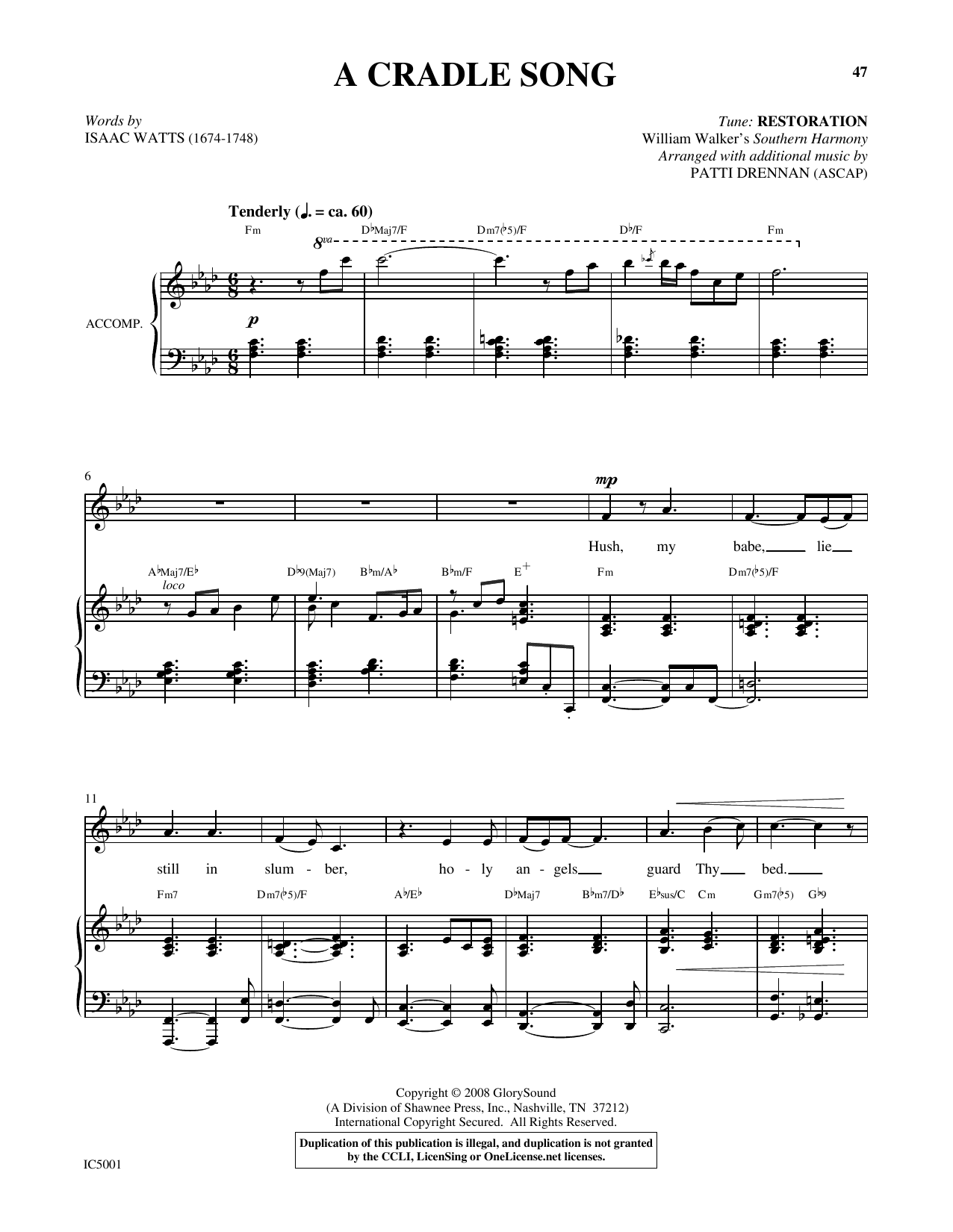 Patti Drennan A Cradle Song Sheet Music Notes & Chords for Piano & Vocal - Download or Print PDF