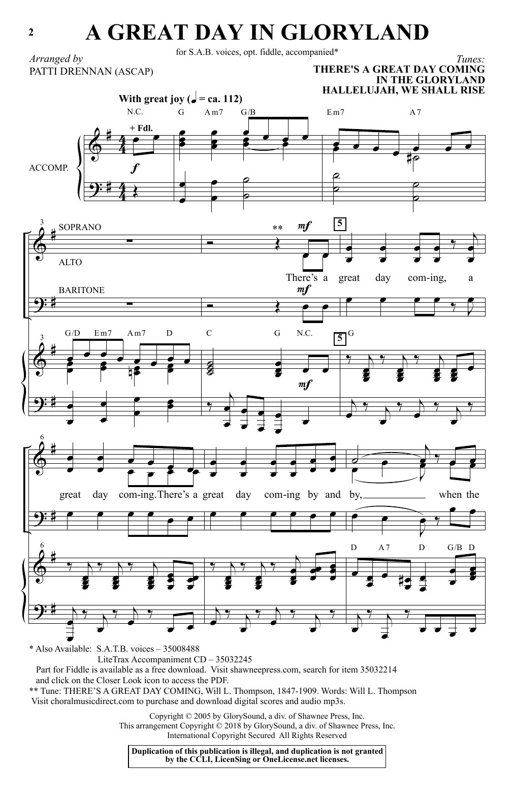 Patti Drennan A Great Day In Gloryland Sheet Music Notes & Chords for SAB Choir - Download or Print PDF
