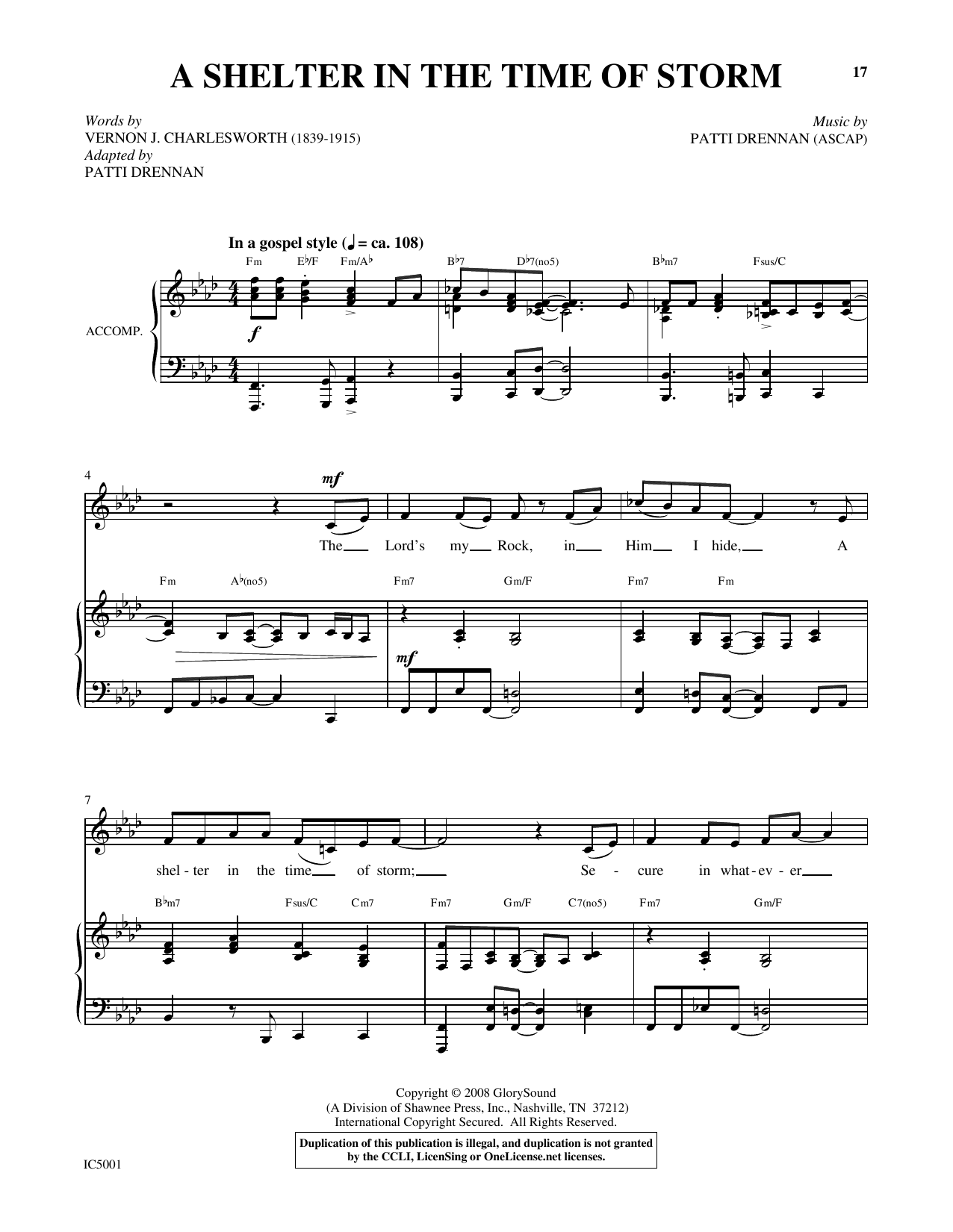 Patti Drennan A Shelter In The Time Of Storm Sheet Music Notes & Chords for Piano & Vocal - Download or Print PDF