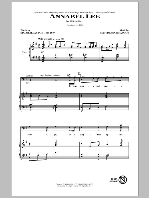 Patti Drennan Annabel Lee Sheet Music Notes & Chords for TBB - Download or Print PDF