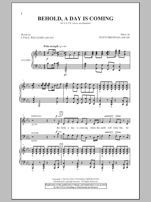 Patti Drennan Behold, A Day Is Coming Sheet Music Notes & Chords for SATB - Download or Print PDF