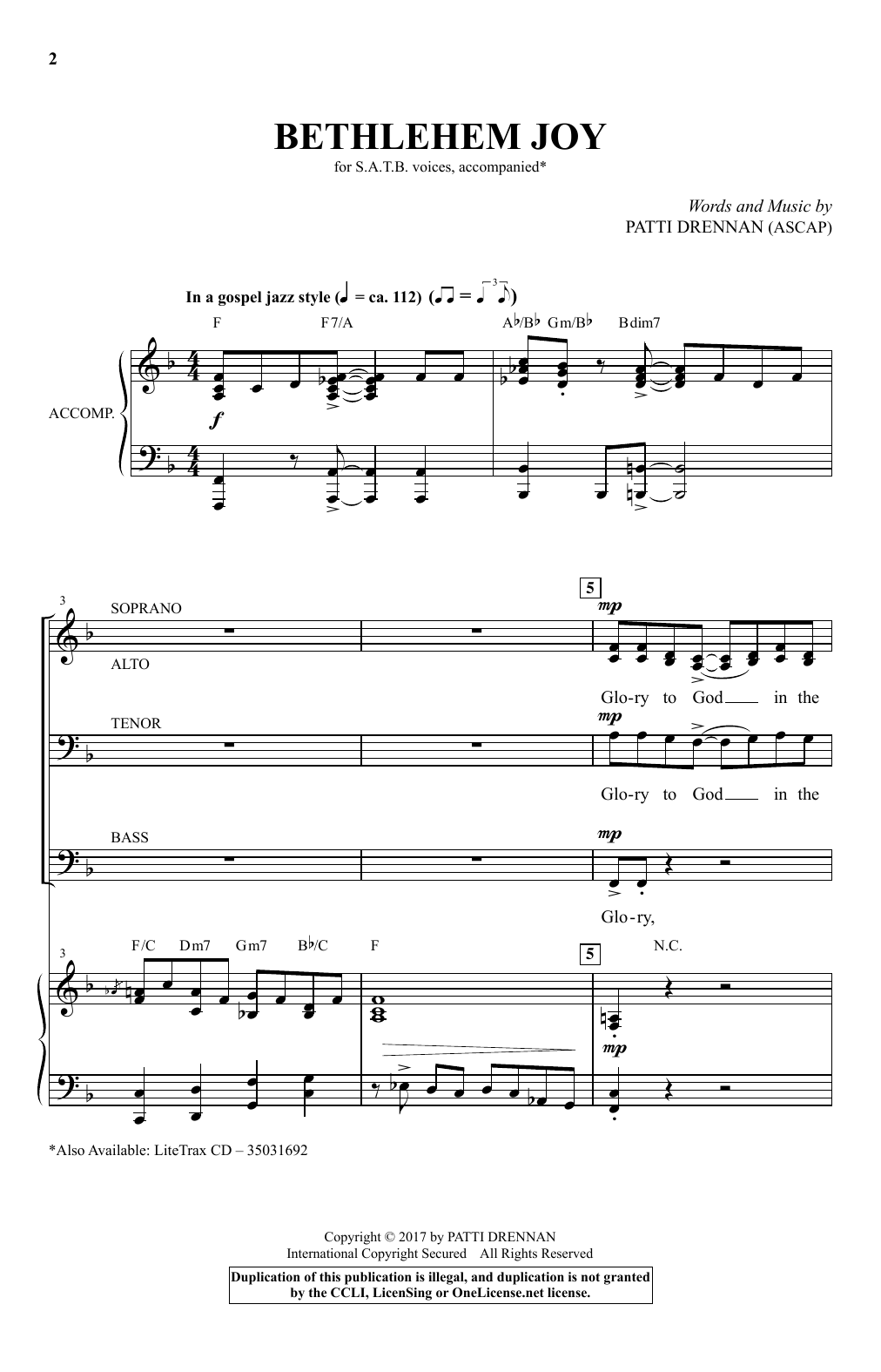 Patti Drennan Bethlehem Joy Sheet Music Notes & Chords for SATB - Download or Print PDF
