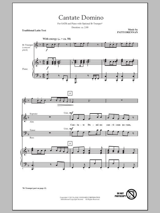 Patti Drennan Cantate Domino Sheet Music Notes & Chords for SATB - Download or Print PDF