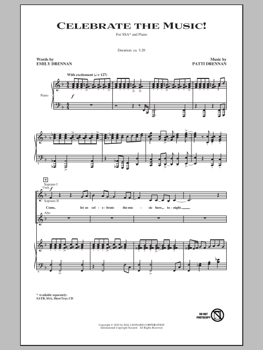 Patti Drennan Celebrate The Music! Sheet Music Notes & Chords for SSA - Download or Print PDF