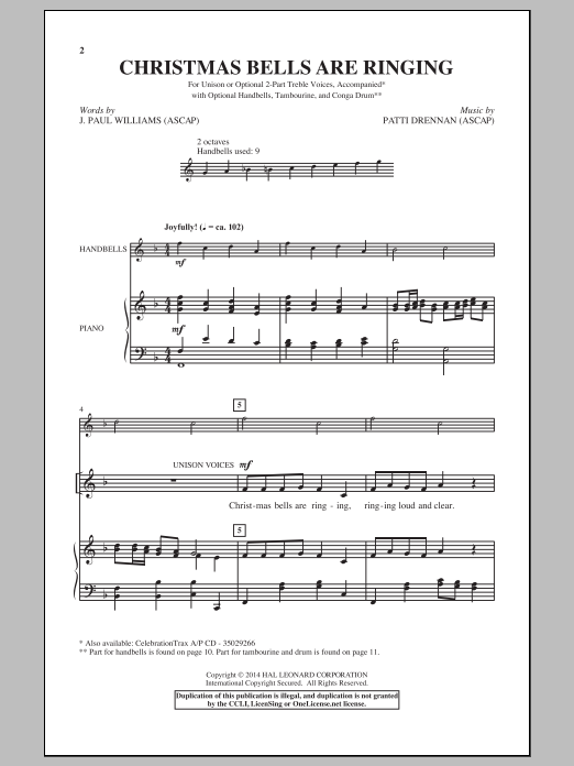 Patti Drennan Christmas Bells Are Ringing Sheet Music Notes & Chords for Unison Choral - Download or Print PDF