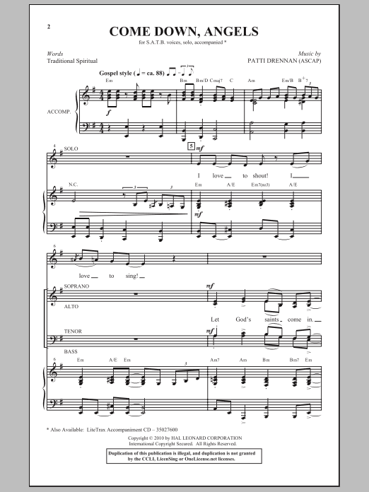 Patti Drennan Come Down, Angels Sheet Music Notes & Chords for SATB - Download or Print PDF