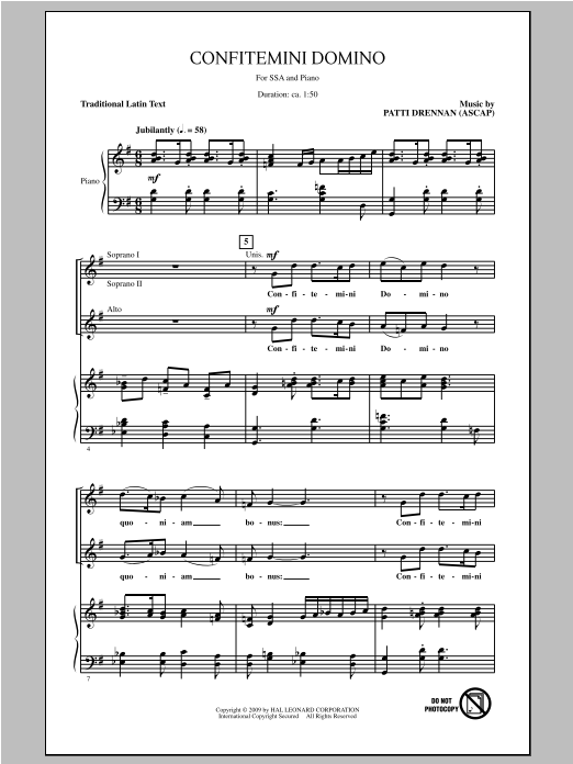 Patti Drennan Confitemini Domino Sheet Music Notes & Chords for SSA - Download or Print PDF